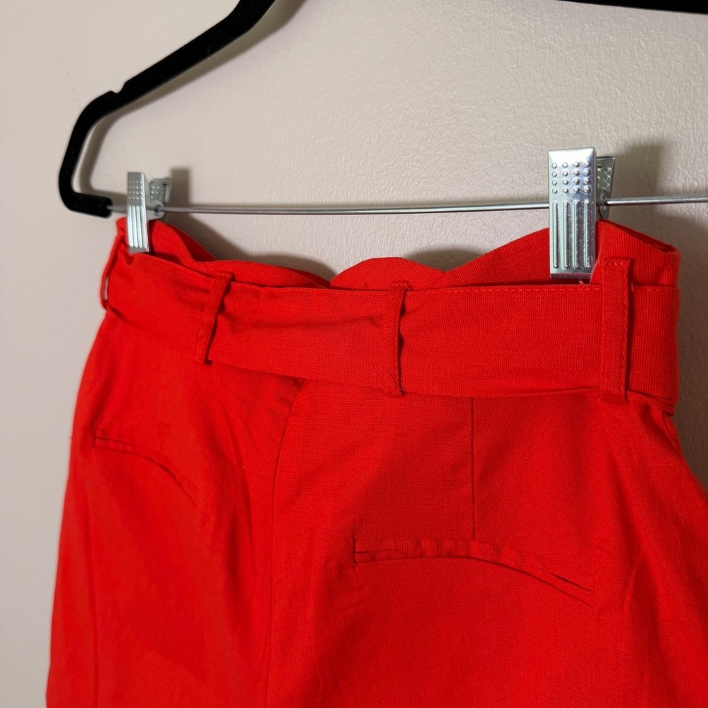 Tomato Red Scalloped Paperbag Waist Tie Belt Shorts (S) High Rise Pleated Resort - Picture 16 of 16